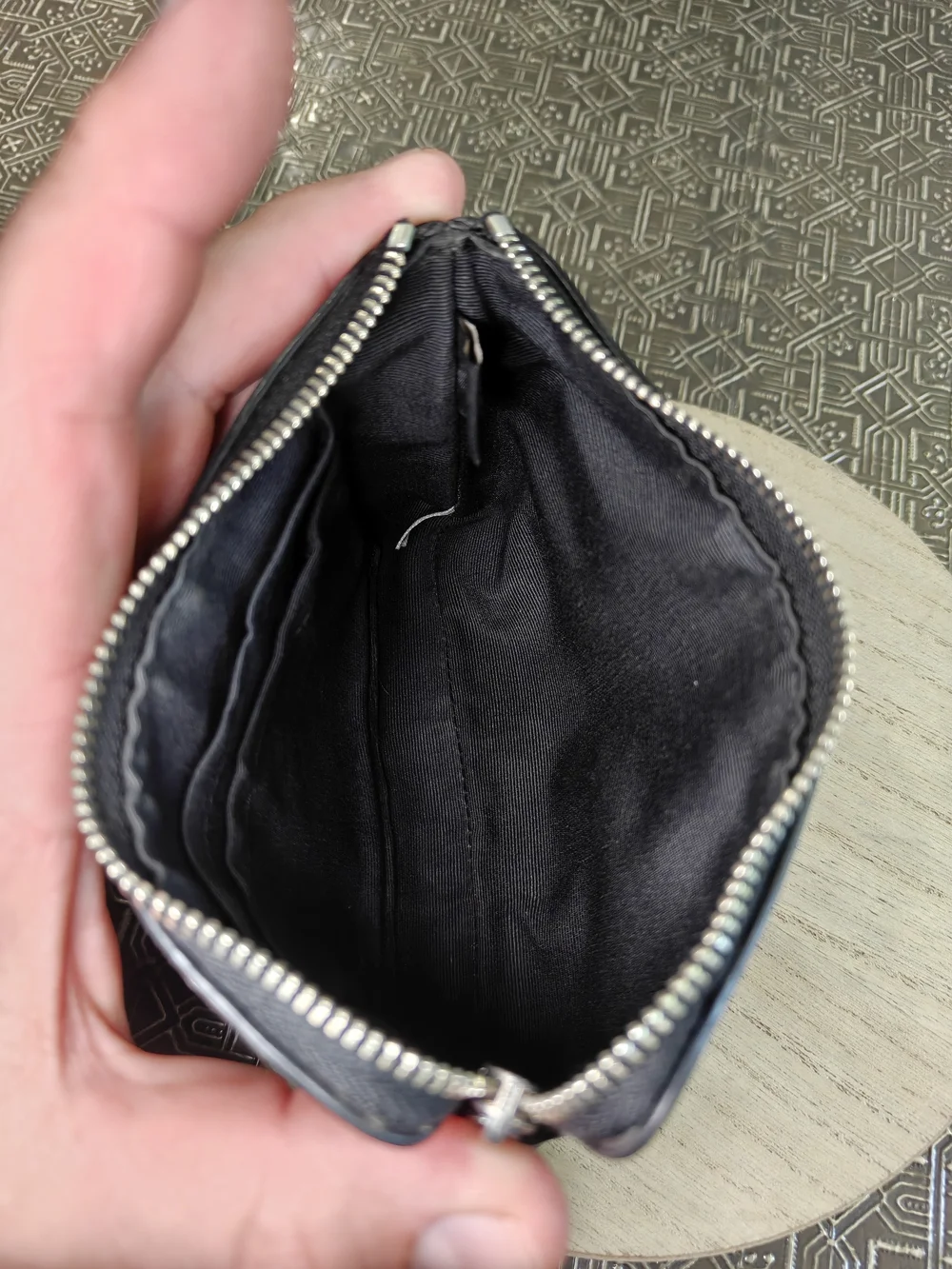 Coach Large Corner Zip Wristlet In Coated Canvas.  Black and Grey.